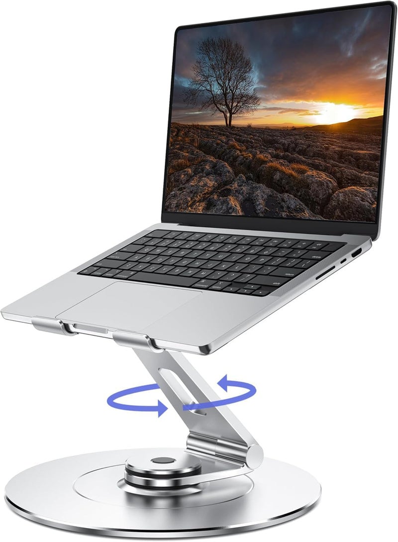 LOXP High-End Laptop Stand for Desk with 360 Rotating Base, Ergonomic Protable Laptop Riser for Collaborative Work, Aluinum Computer Notebook Stand Holder for MacBook Air Pro, Dell, XPS, HP up to 17 Inches - Image 1